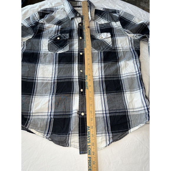 Aeropostale Black/White/Grey Medium Western Plaid Shirt Pearl Snap Long Sleeve - Picture 7 of 12